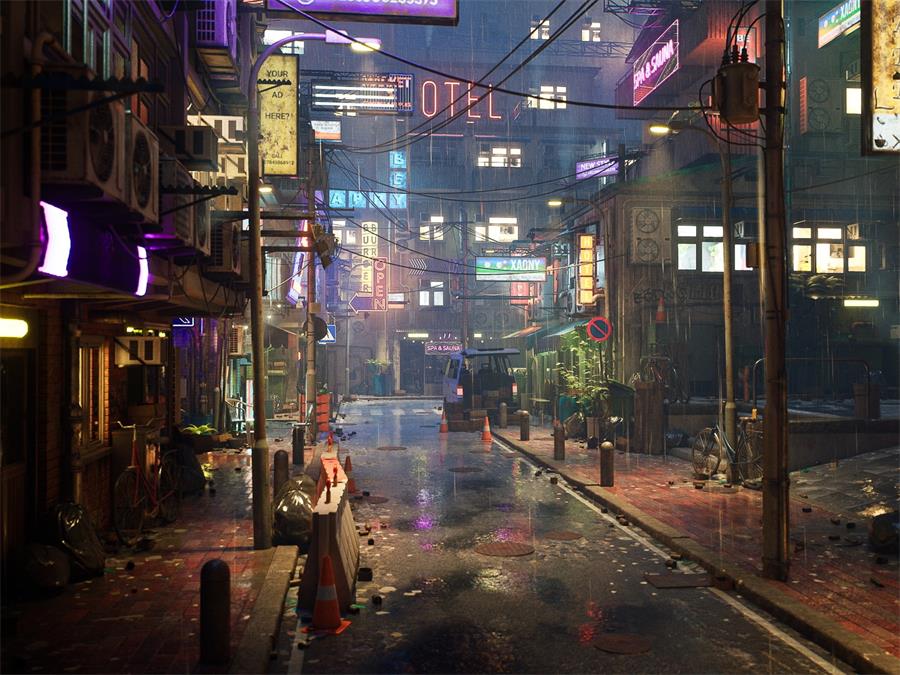 UE5.1+ Rainy Neon Streets - cgshopee|cgshopee