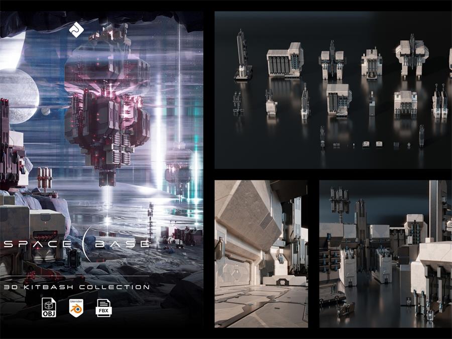 Space Base - Sci Fi Modules, Buildings & Environment Assets 3D Kitbash Pack - cgshopee|cgshopee