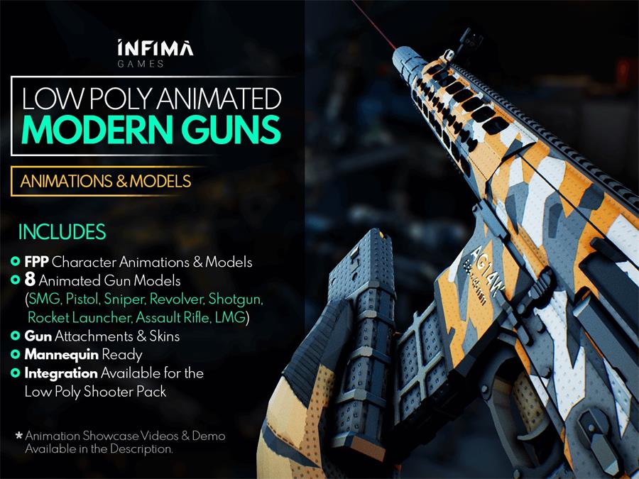 UE4/UE5 Low Poly Animated - Modern Guns Pack - cgshopee|cgshopee